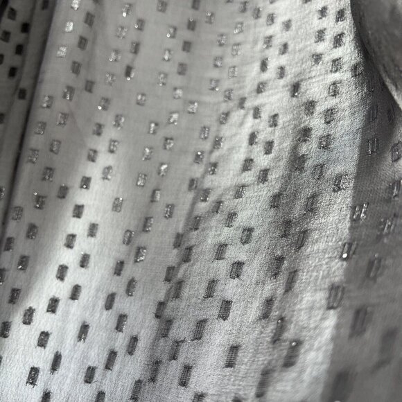 Chicos Women's Blouse Size XL Whimsy Goth Metallic Gray Beaded Bohemian Sheer - Picture 10 of 13